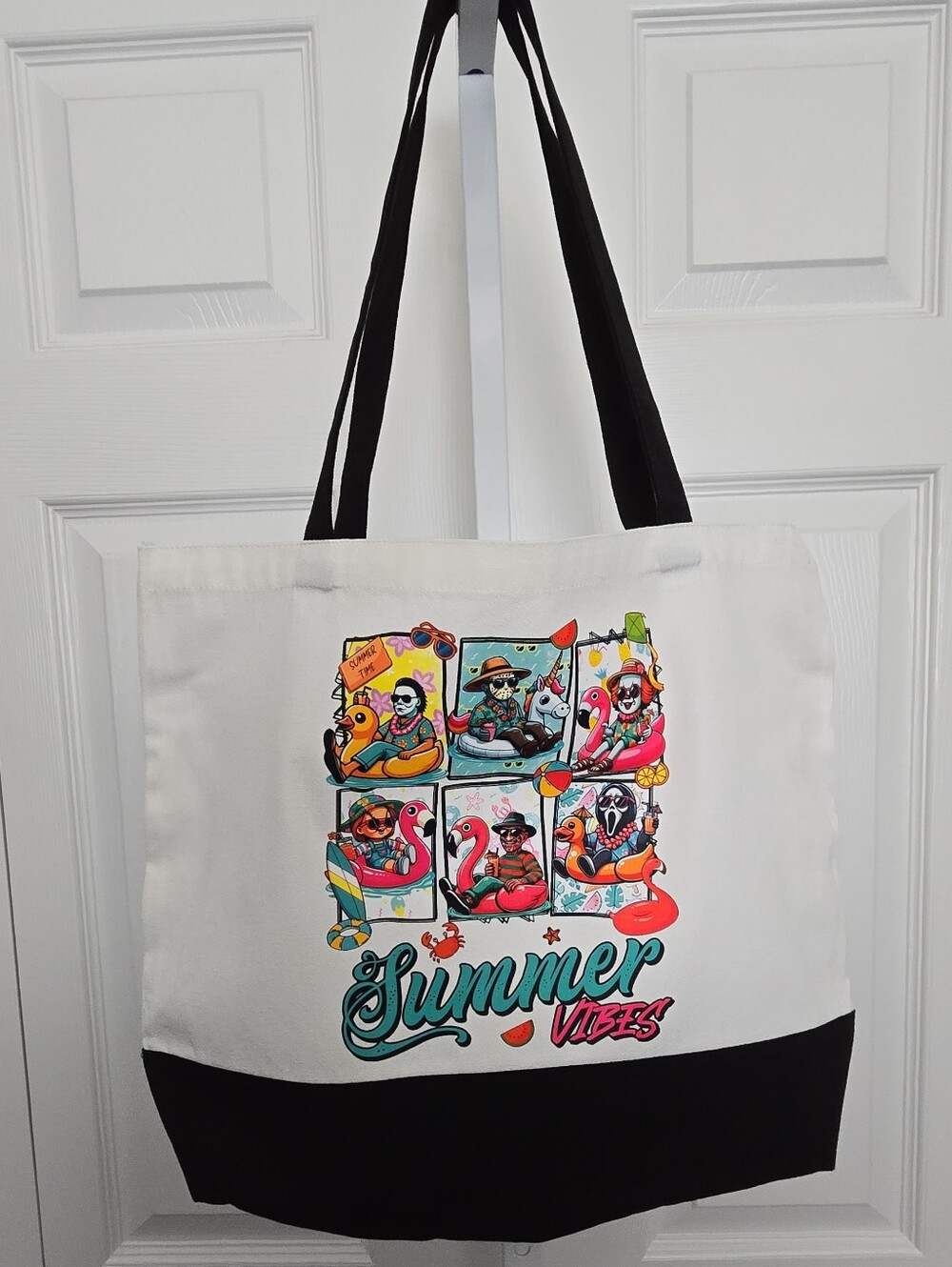 Custom Summer Vibes Canvas Tote Bag - White & Black
